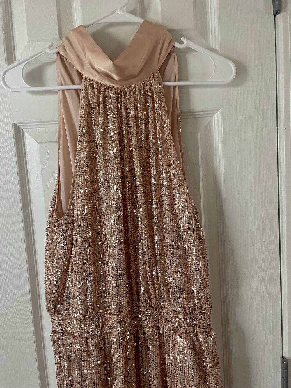 Woman's Full length Romper Gold Sequined, Medium,